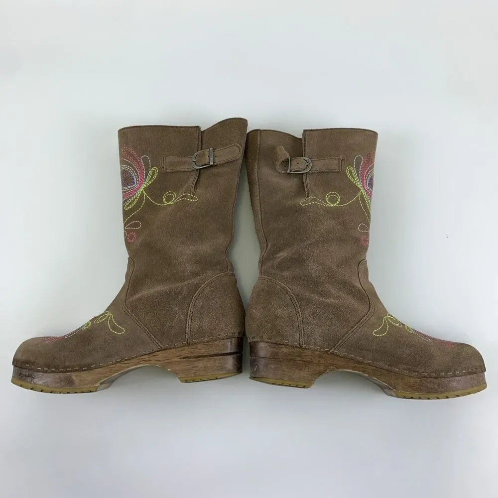 BOGO Hanna Andersson Brown Suede Boot Zip Embroidered Wooden Youth 38 5.5 W 7.5